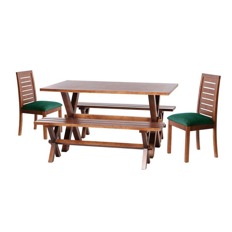 Juego De Comedor Sevilla 2 Sillas  Tenerife + 2 Bancas Tela Velvet Verde-0
