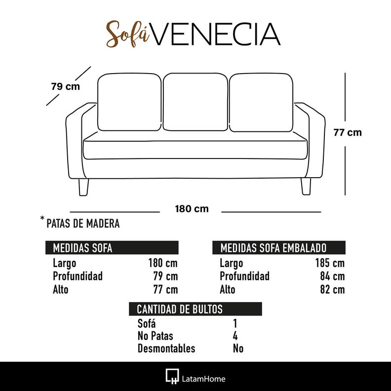 SOFA VENECIA 3C TELA VELVET BEIGE-1