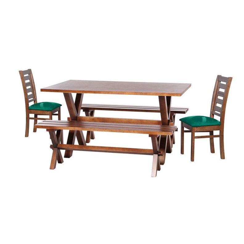 Juego De Comedor Sevilla 2 Sillas Murcia + 2 Bancas Tela Velvet Verde-0