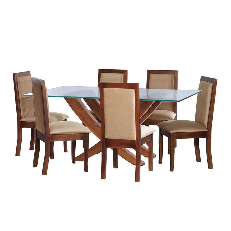 Juego De Comedor Alicante 6 Sillas Girona Tela Velvet Beige-0