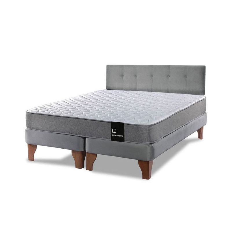 Cama Europea Zen Best Tela Velvet Gris 2 Plazas + Respaldo-1