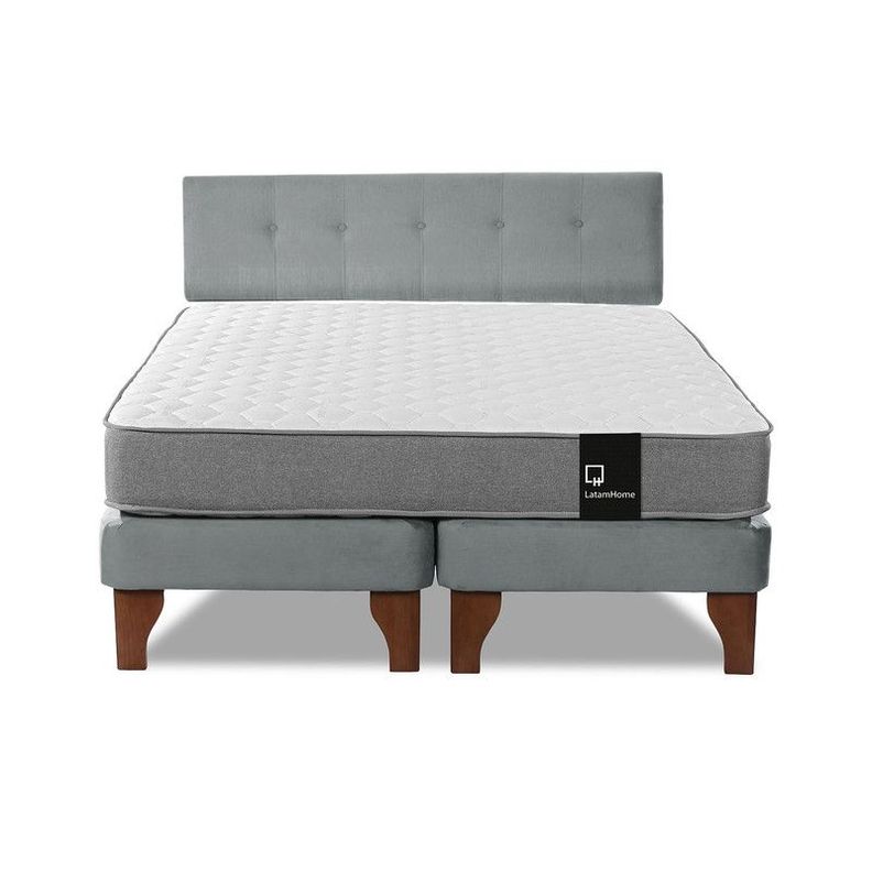 Cama Europea Zen Best Tela Velvet Gris 2 Plazas + Respaldo-4