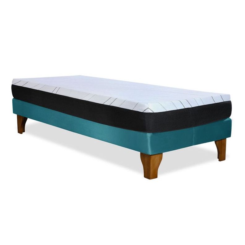 Cama Europea Zen Pro 1.5 Pza Tela Velvet Turquesa-1