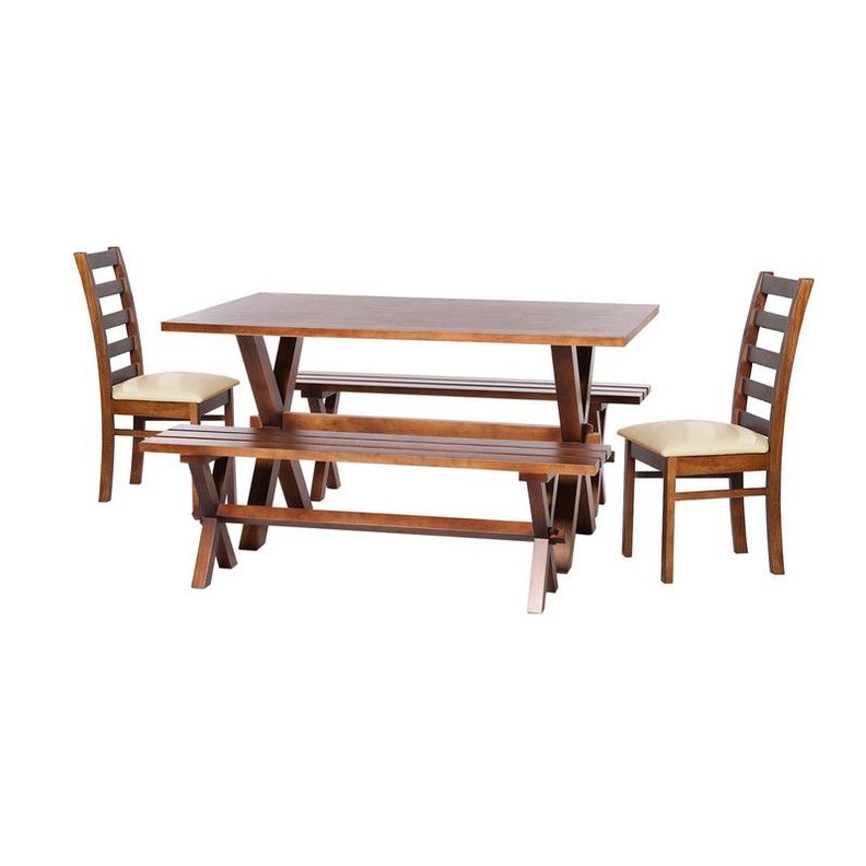 Juego De Comedor Sevilla 2 Sillas Burgos + 2 Bancas Pu Beige-0