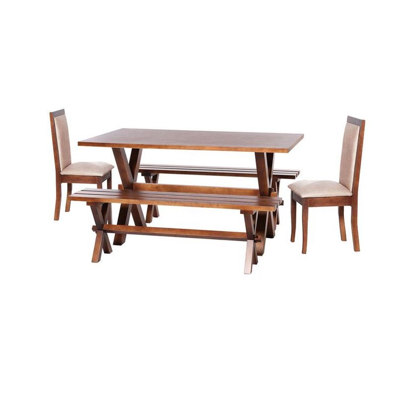 Juego De Comedor Sevilla 2 Sillas Girona + 2 Bancas Cuero Kentucky Beige-0