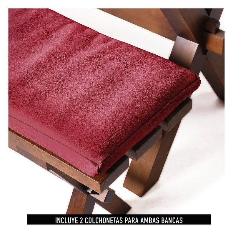 Juego De Comedor Sevilla 2 Sillas Burgos + 2 Bancas Cuero Kentucky Rojo-5