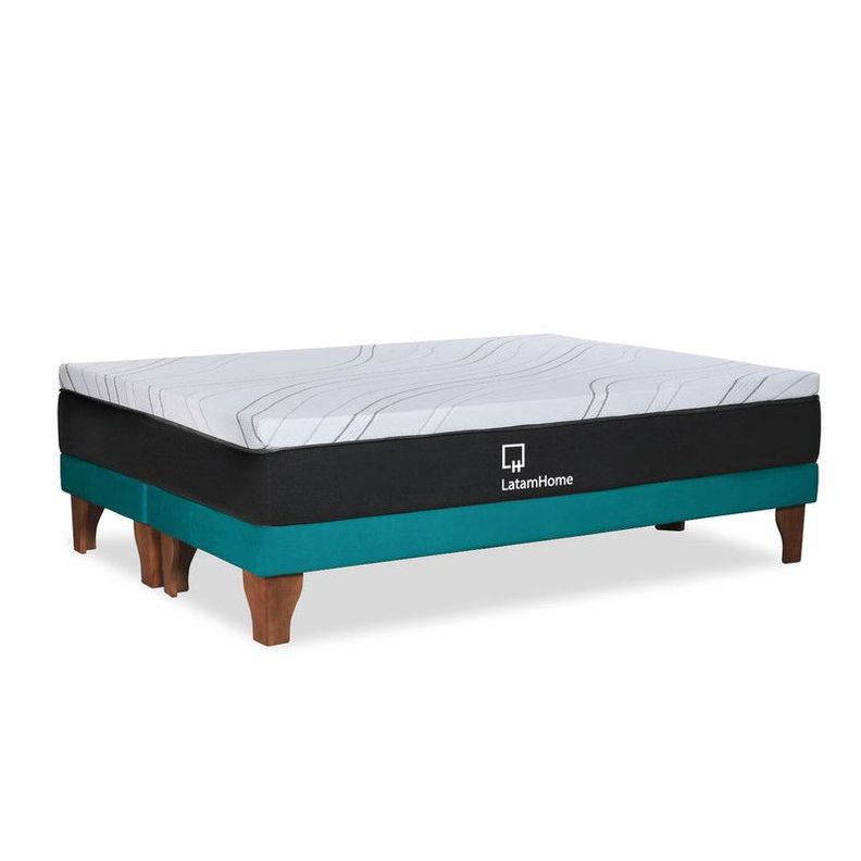 CAMA ZEN TOP FOAM VISCO TELA TURQUESA 2PZA-0