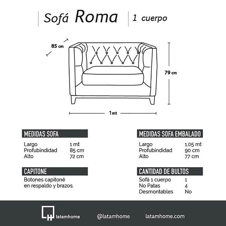 Sofa Roma 1 Cuerpo Capitoné Cuero Colorado Caramelo-3