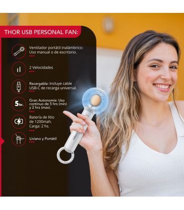 Ventilador Portátil Inalámbrico USB Thor USB Personal Fan White-3