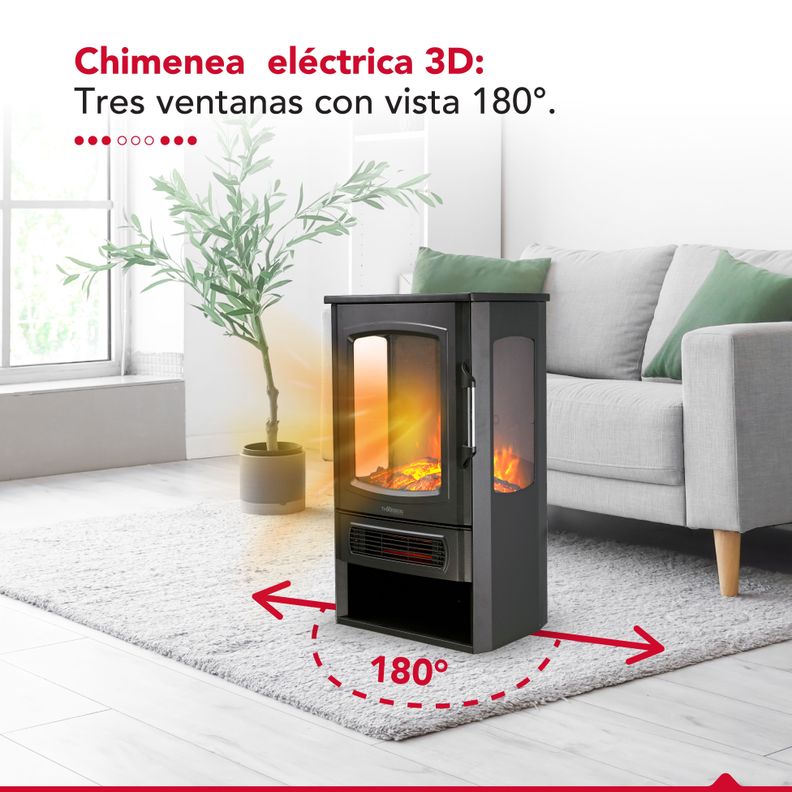 Chimenea Eléctrica 2 Potencias 2000W Thor FirePlace 3D Plus Negro-2