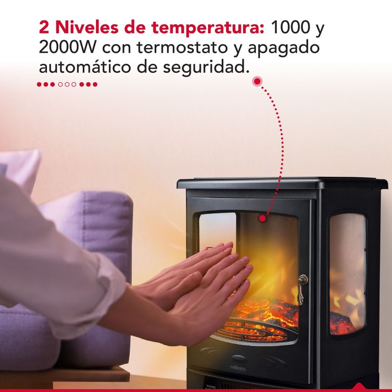 Chimenea Eléctrica 2 Potencias 2000W Thor FirePlace 3D Plus Negro-4