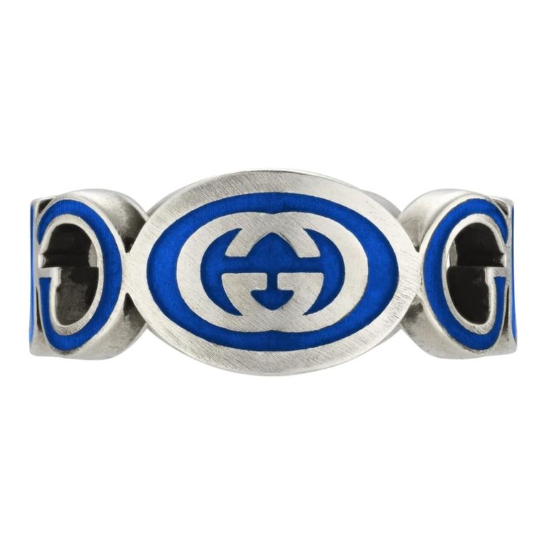 Anillo Gucci Unisex Plata Interlocking G Azul Talla 20-0