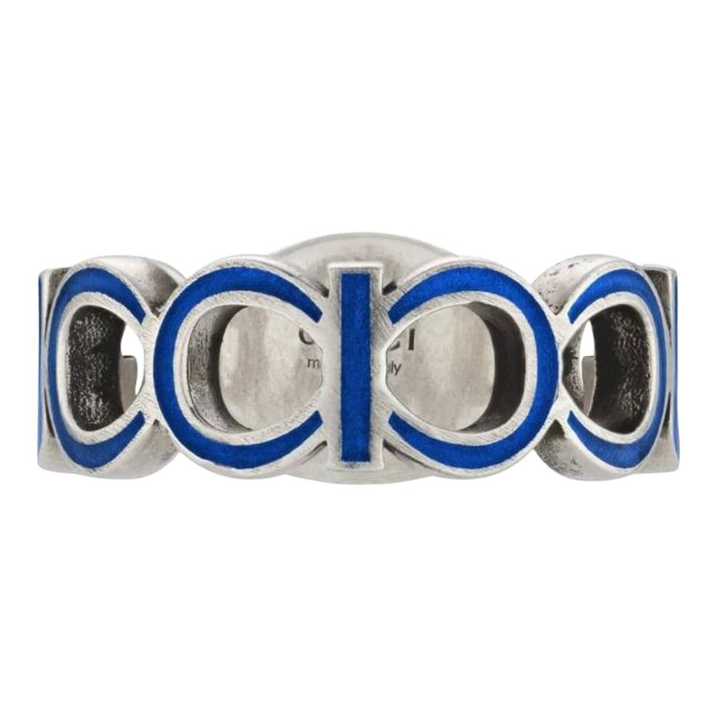 Anillo Gucci Unisex Plata Interlocking G Azul Talla 20-2