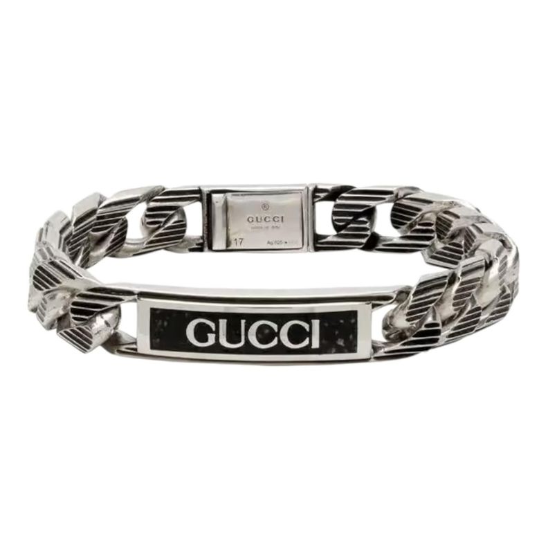 Pulsera Brazalete Gucci Unisex Link Tag G Plata Talla 17-0