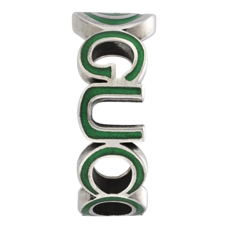 Anillo Gucci Unisex Plata Interlocking G Verde Talla 20-1