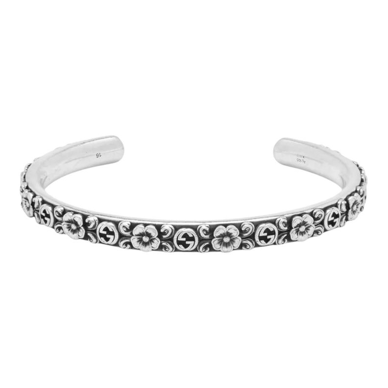 Pulsera Brazalete Gucci Unisex Floral Plata Talla 17-0
