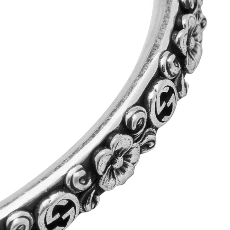 Pulsera Brazalete Gucci Unisex Floral Plata Talla 17-2