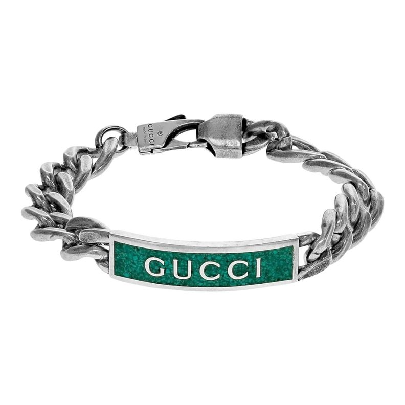 Pulsera Brazalete Gucci Unisex Green Enamel Plata Talla 19-0