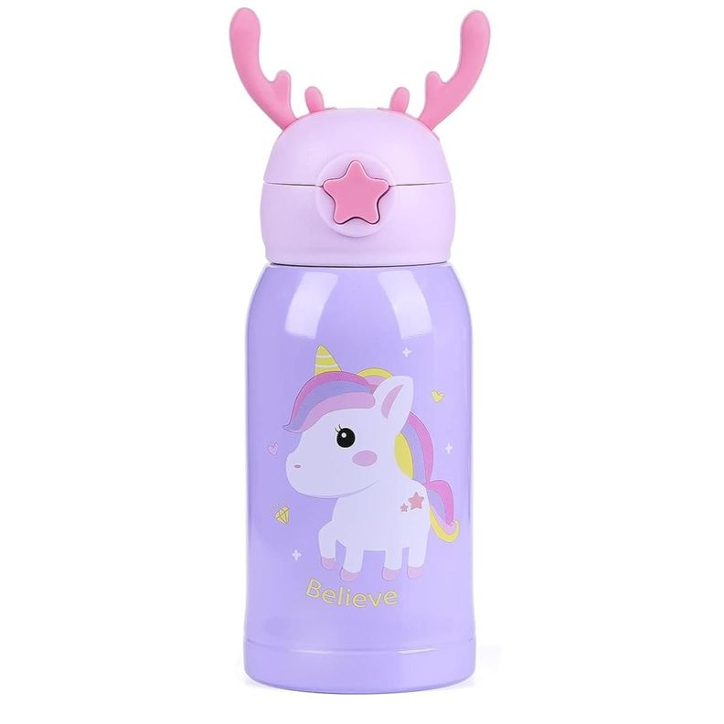 Botella De Agua Portatil 500ml Unicornio Kawaii Lila Infantil-0