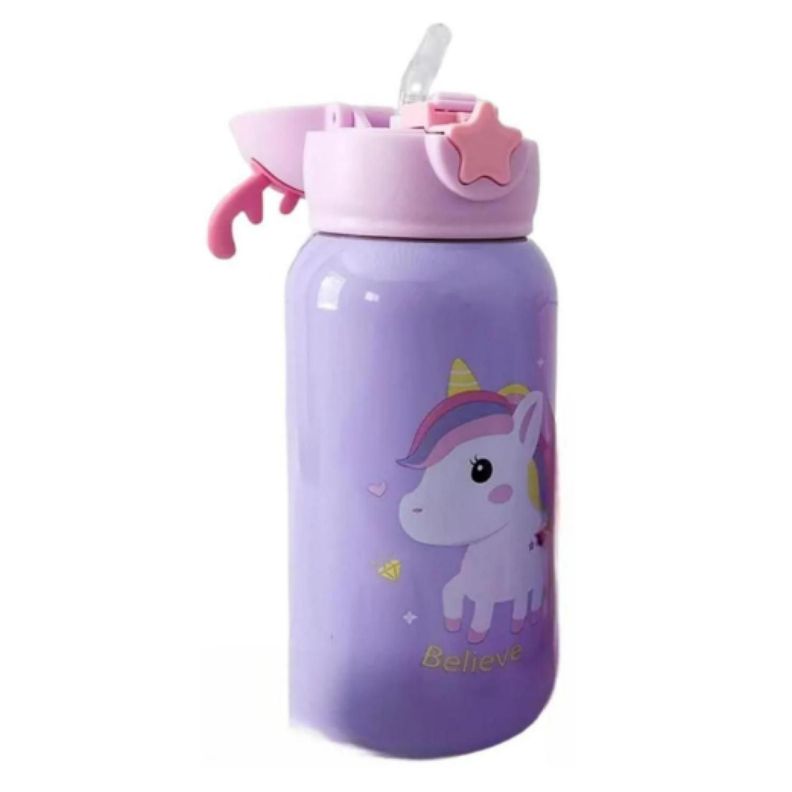 Botella De Agua Portatil 500ml Unicornio Kawaii Lila Infantil-2