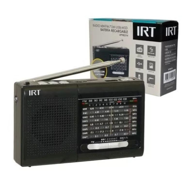 Radio Portatil 9 Bandas fm am sw USB Negro IRT-1