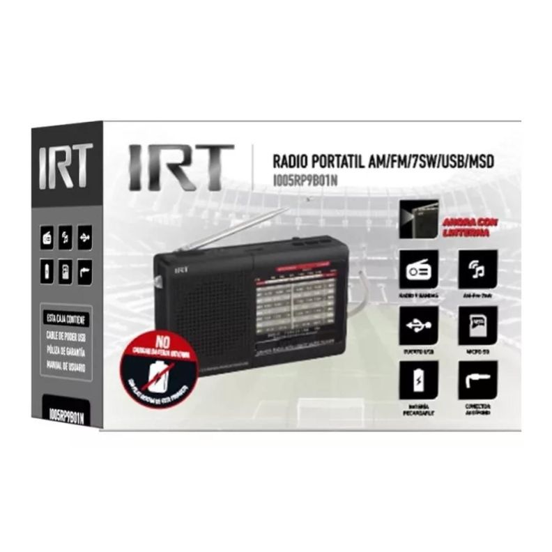 Radio Portatil 9 Bandas fm am sw USB Negro IRT-2