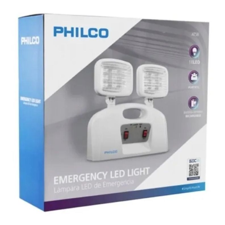 Lampara De Emergencia 2 Focos LED Recargables Blanco Philco-1
