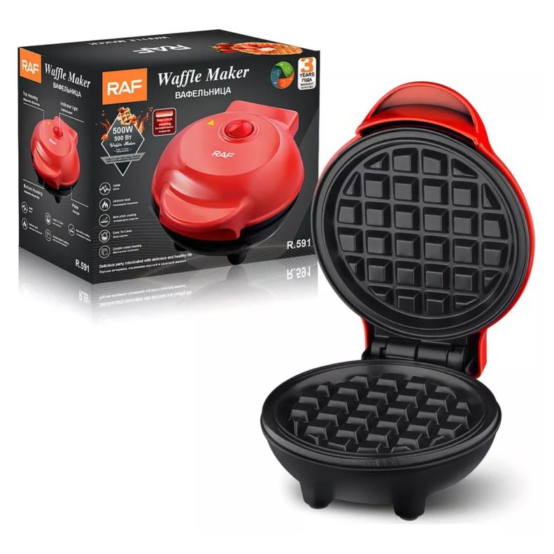 Mini Maquina Para Waffles Antiadherente 500W Roja R591 Raf-4