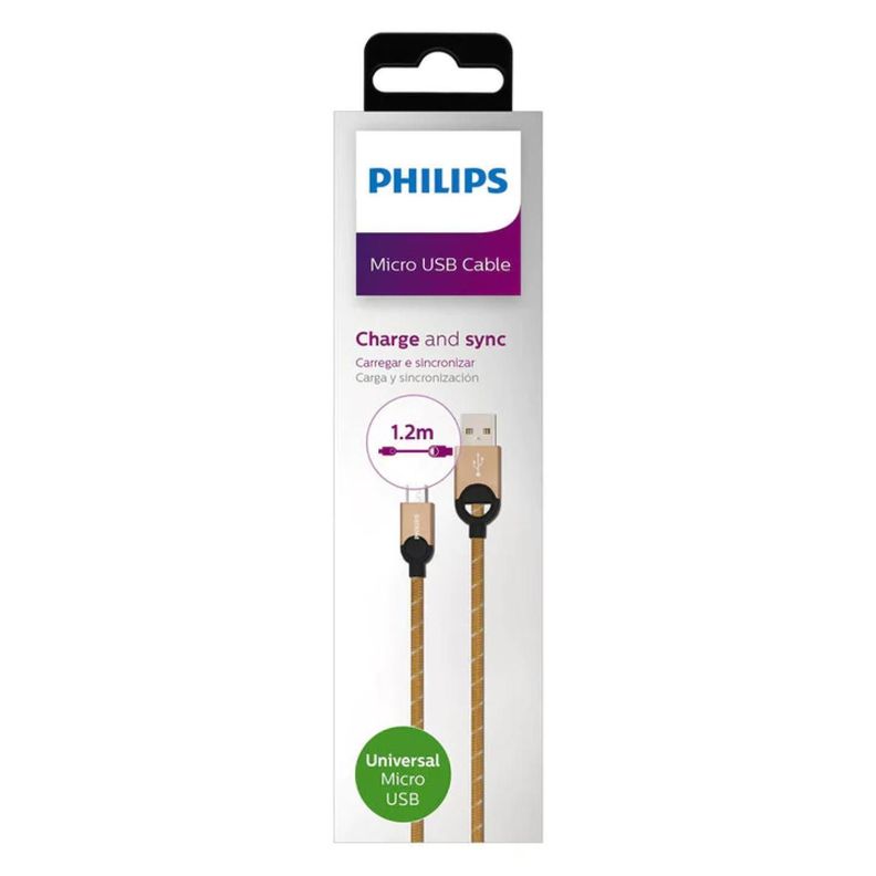 Cable USB A Micro USB Trenzado Dorado 1.2Mts LC2618G Philips-0