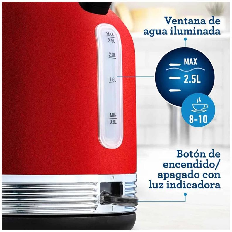 Hervidor Electrico 2.5L 1850W Roja Oster-5