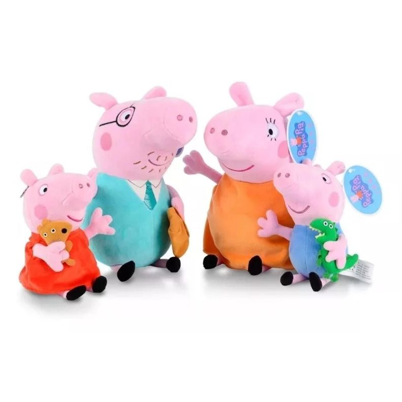 Pack 4 Peluches Familia Peppa Pig 30cm Rosado Infantil