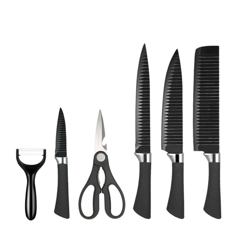 Set De Cuchillos Profesionales Con Tijeras Y Pelador Negro-0