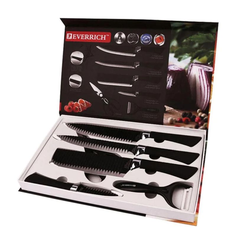 Set De Cuchillos Profesionales Con Tijeras Y Pelador Negro-1
