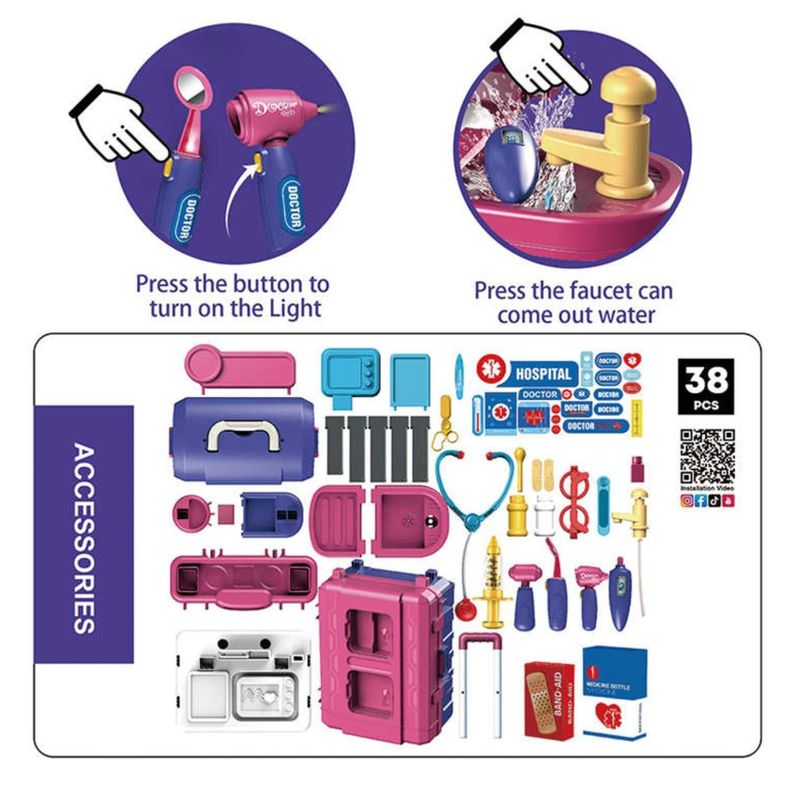 Juguete Set Maleta Doctor 38 Piezas 4 En 1 Morado Infantil-1