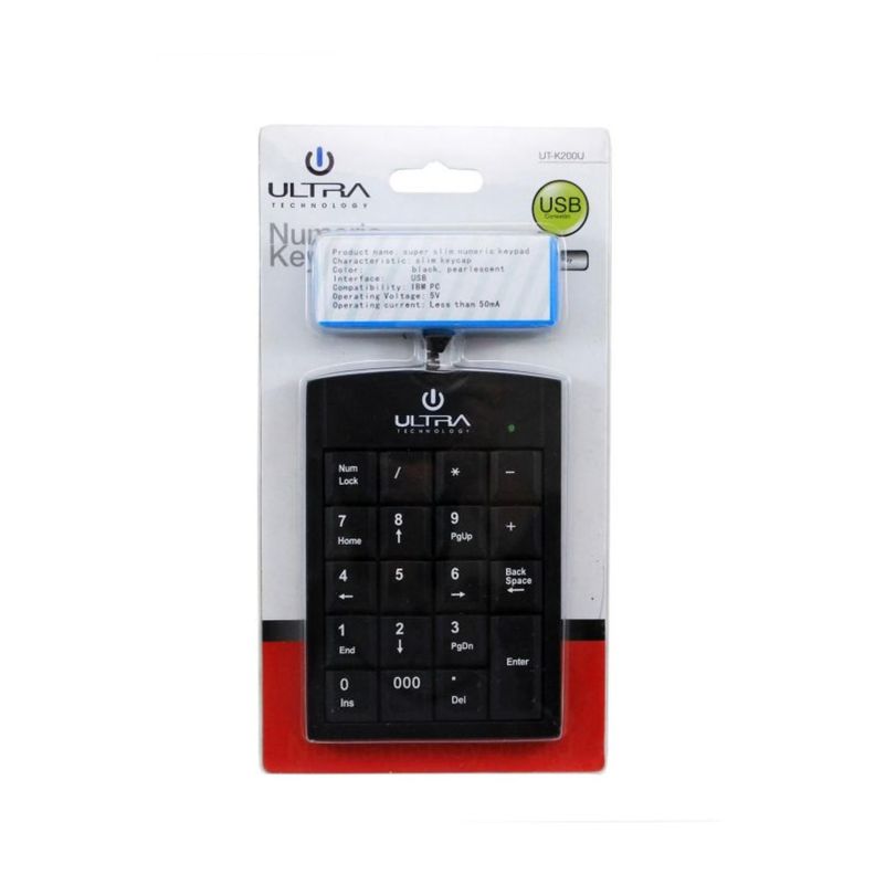 Teclado Numerico Slim USB Cable Retractil Negro K200 Ultra-0