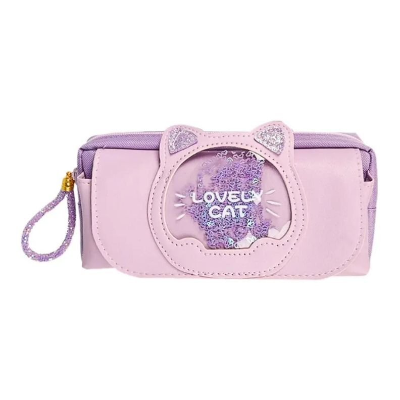 Estuche Cartuchera Diseño Gatito Morado Kawaii-0