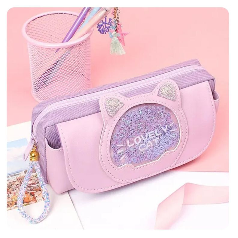 Estuche Cartuchera Diseño Gatito Morado Kawaii-4