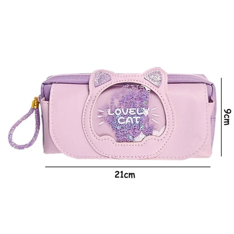 Estuche Cartuchera Diseño Gatito Morado Kawaii-5