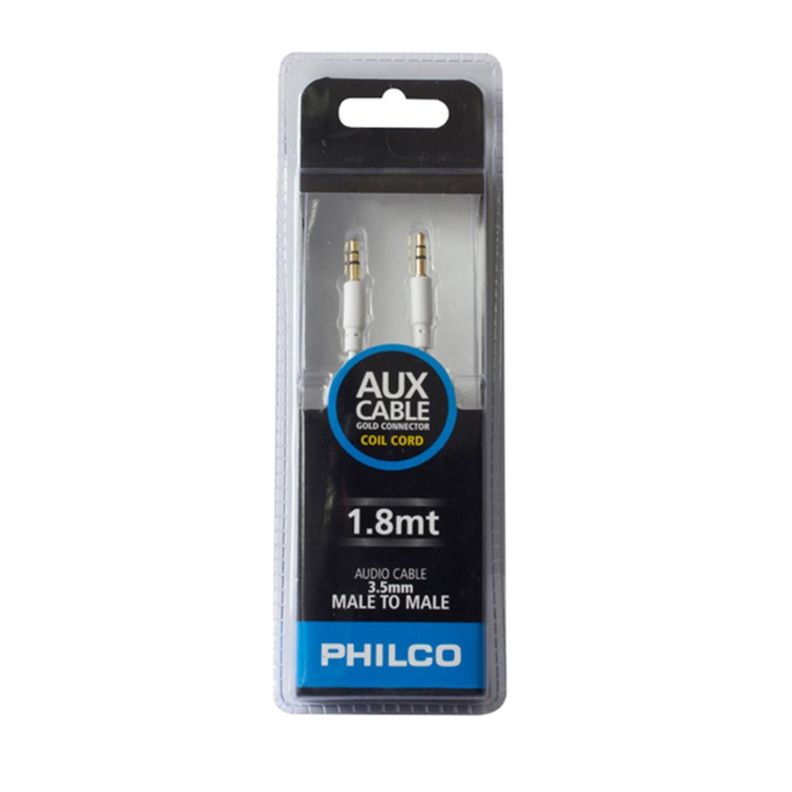 Cable Auxiliar Audio Jack 3.5 Trenzado 1.8Mts Blanco Philco-1