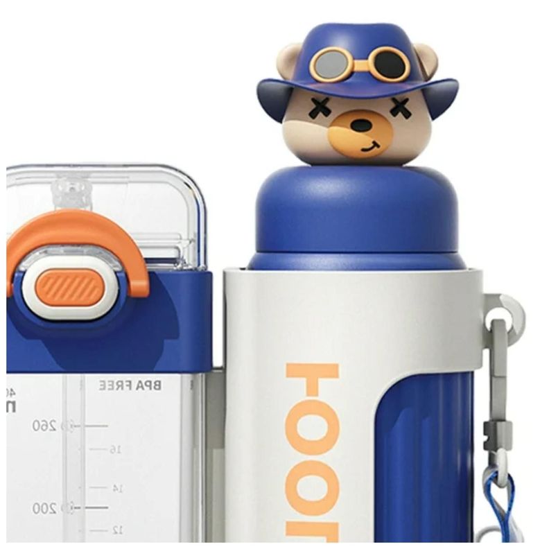Botella De Agua 2 En 1 Para Niños Escolar Azul Infantil-1