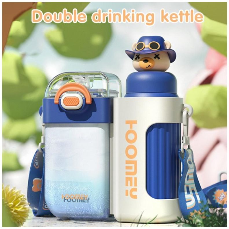 Botella De Agua 2 En 1 Para Niños Escolar Azul Infantil-3