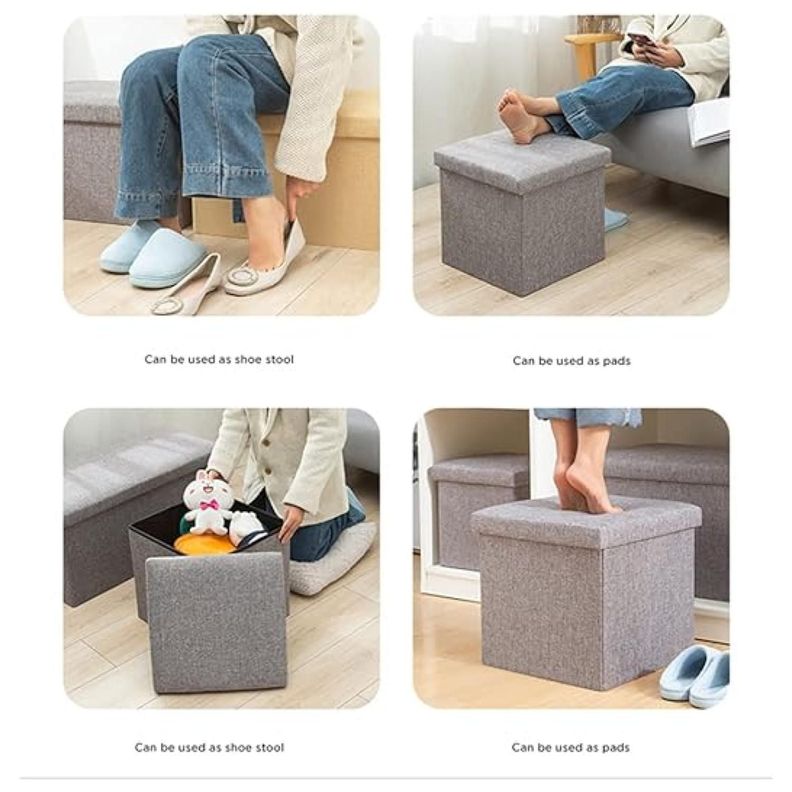Reposapies De Almacenamiento Plegable Otomano 25x25x25cm-3