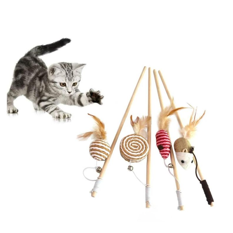 Juguete Varita Con Bola o Raton Para Gatos Mascotas-4