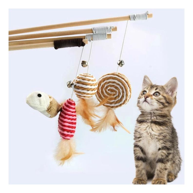 Juguete Varita Con Bola o Raton Para Gatos Mascotas-5