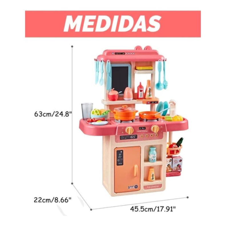 Juguete Set Cocina 42 Piezas Luz Sonido Rosado Infantil 63Cm-1
