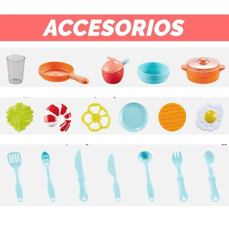 Juguete Set Cocina 42 Piezas Luz Sonido Rosado Infantil 63Cm-2