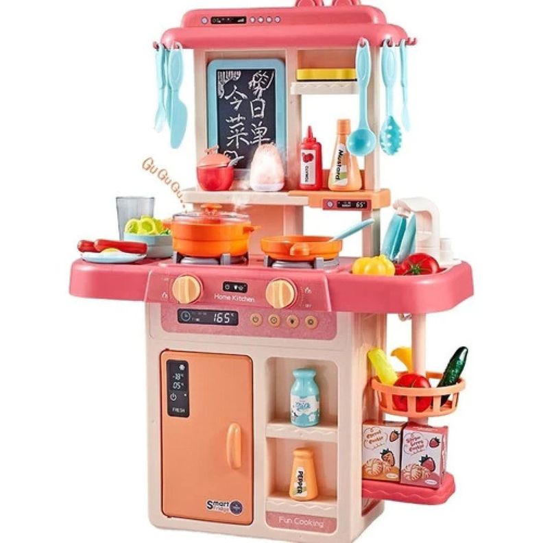 Juguete Set Cocina 42 Piezas Luz Sonido Rosado Infantil 63Cm-0
