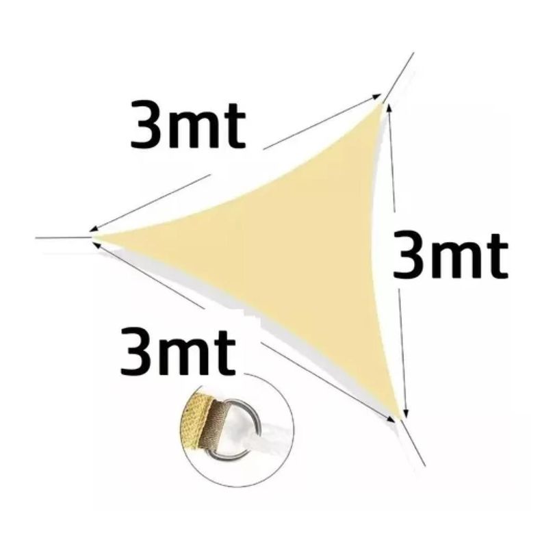 Toldo Vela Malla Sombreadora Triangular Beige 3x3x3Mts Malla Raschel-2