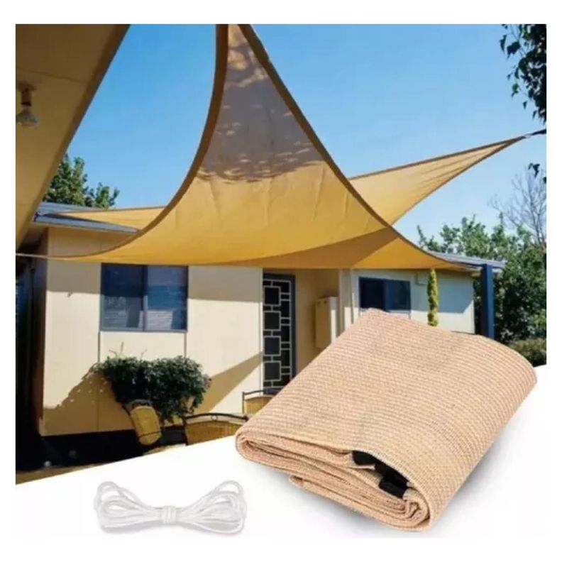 Toldo Vela Malla Sombreadora Triangular Beige 3x3x3Mts Malla Raschel-5