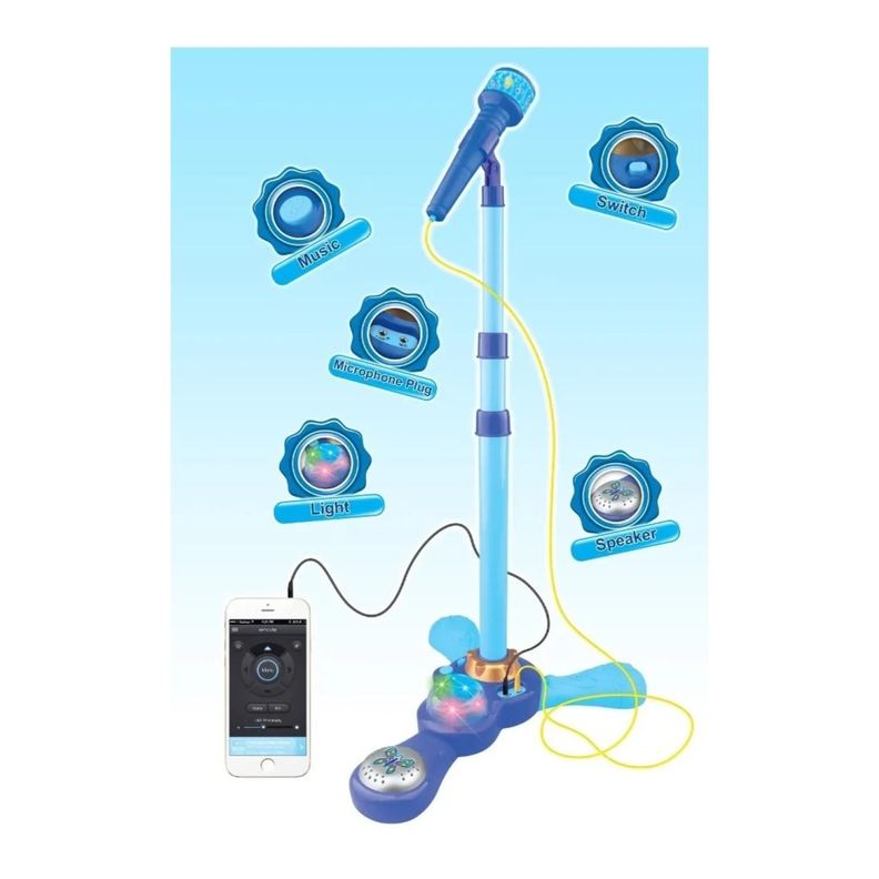 Juguete Microfono Karaoke Pedestal Luces MP3 Azul Infantil-1